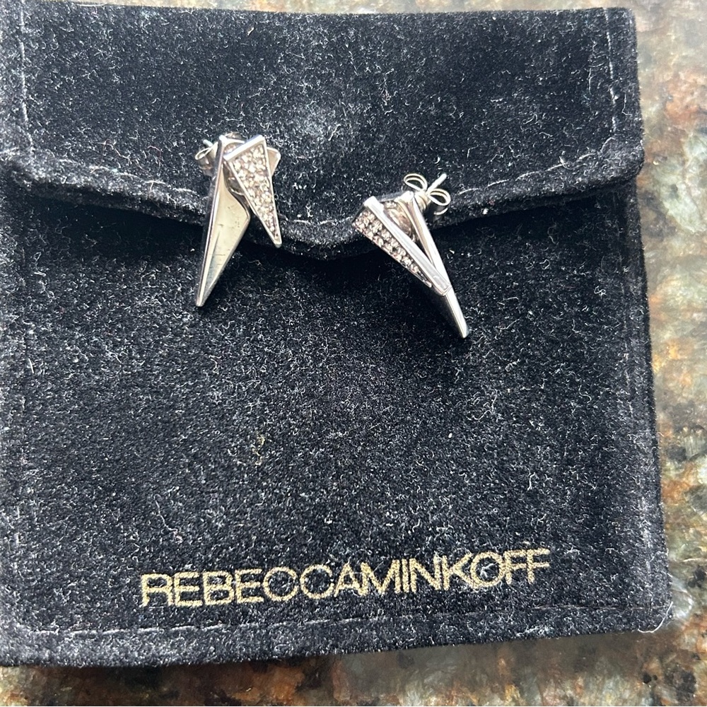 EUC Rebecca Minkoff Silver Crystal Spike Stud Earrings